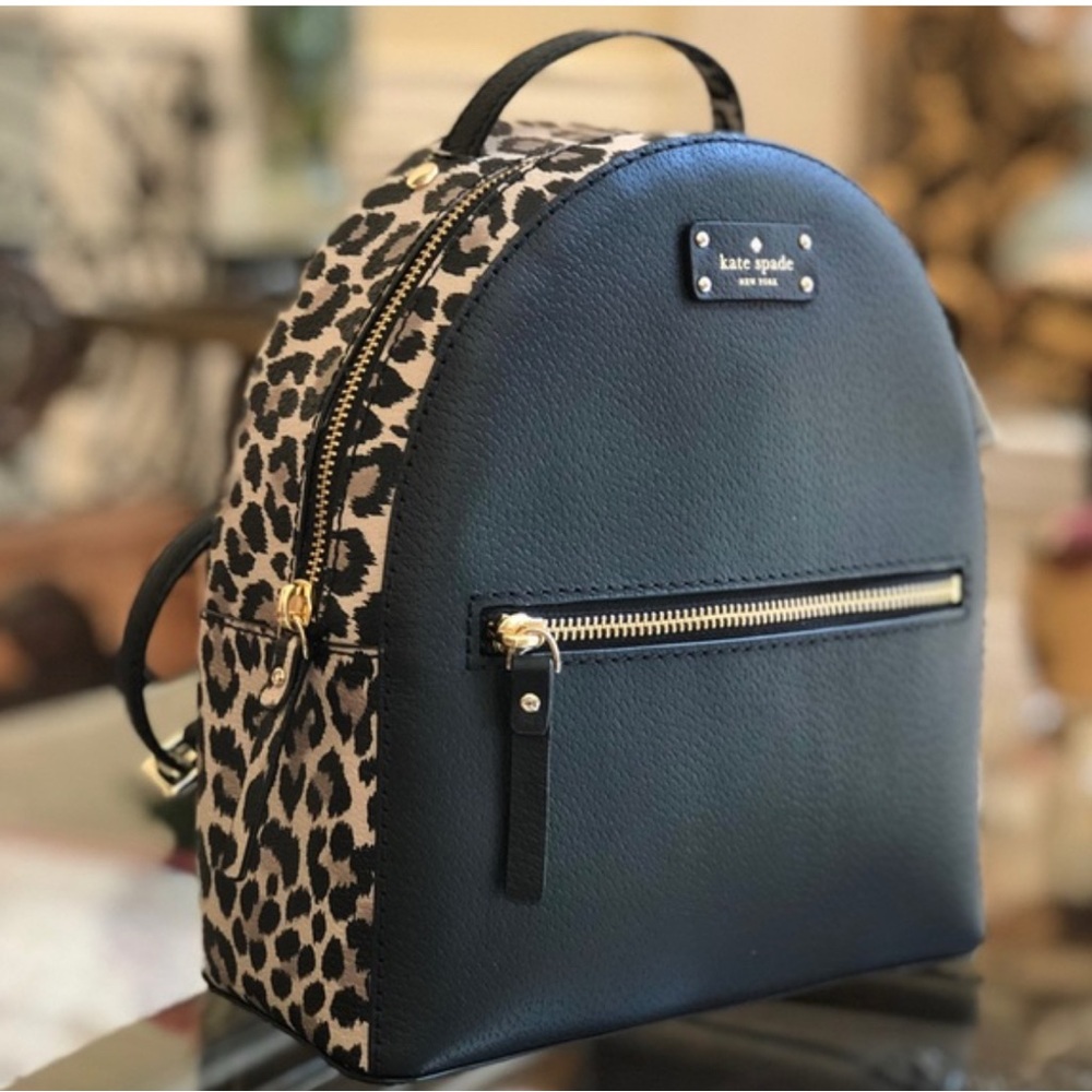 Kate Spade Black and Leopard Print Backpack - Picture 4 of 7